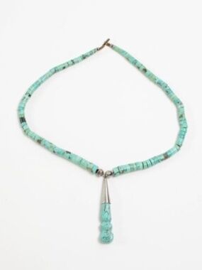 Necklace Comprised of Turquoise Tapered Disc Beads &Elongated Turquoise Pendent